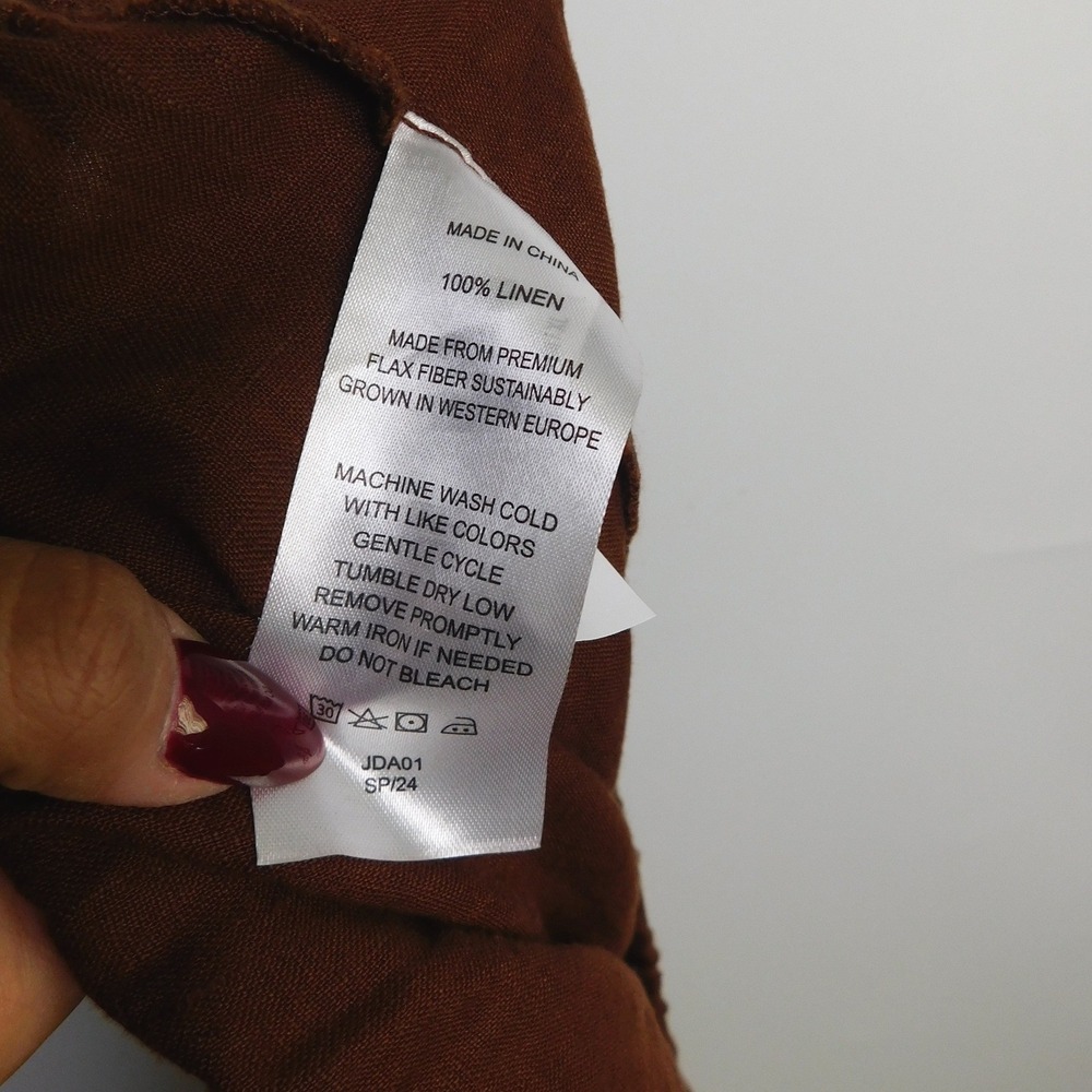 Quince Tapered Ankle Pant Womens XL Chocolate Brown 100% European Linen Elastic - Picture 4 of 5